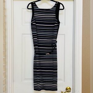 White House Black Market Black and White Striped Midi Dress